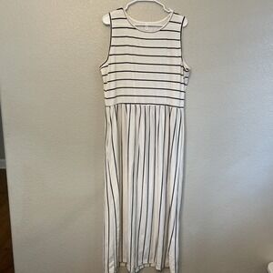 Hount 2XL White Black Striped Sleeveless Maxi Dress Round Neck Resort Wear
